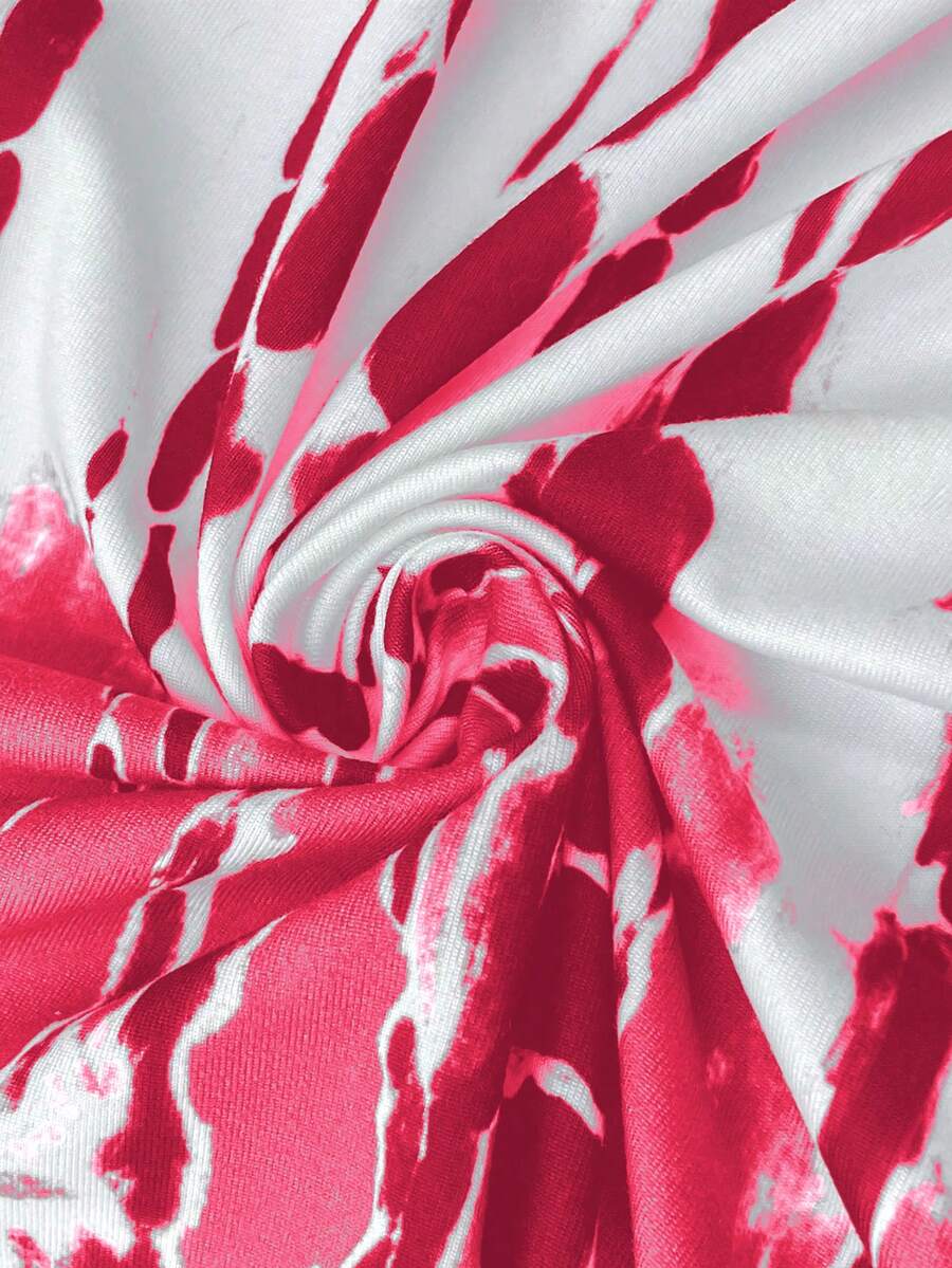 EMERY ROSE Summer New Casual Women's V-Neck Short Sleeve Loose Tie-Dye Print Split Dress