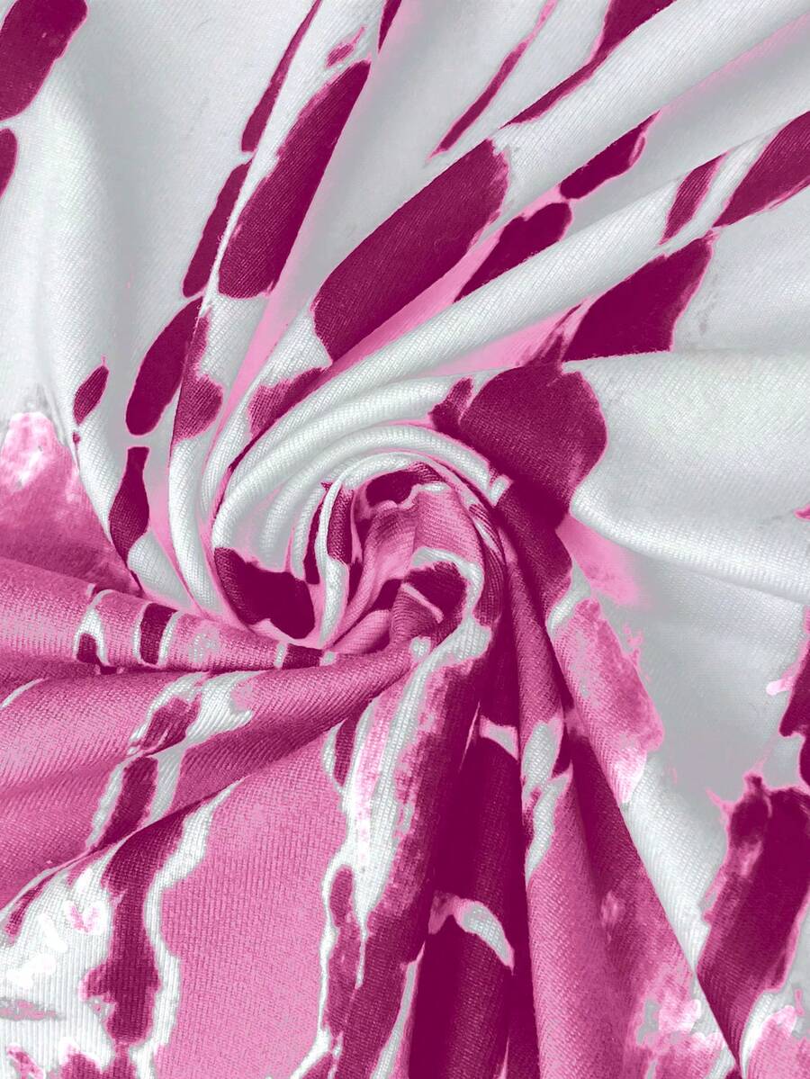 EMERY ROSE Summer New Casual Women's V-Neck Short Sleeve Loose Tie-Dye Print Split Dress