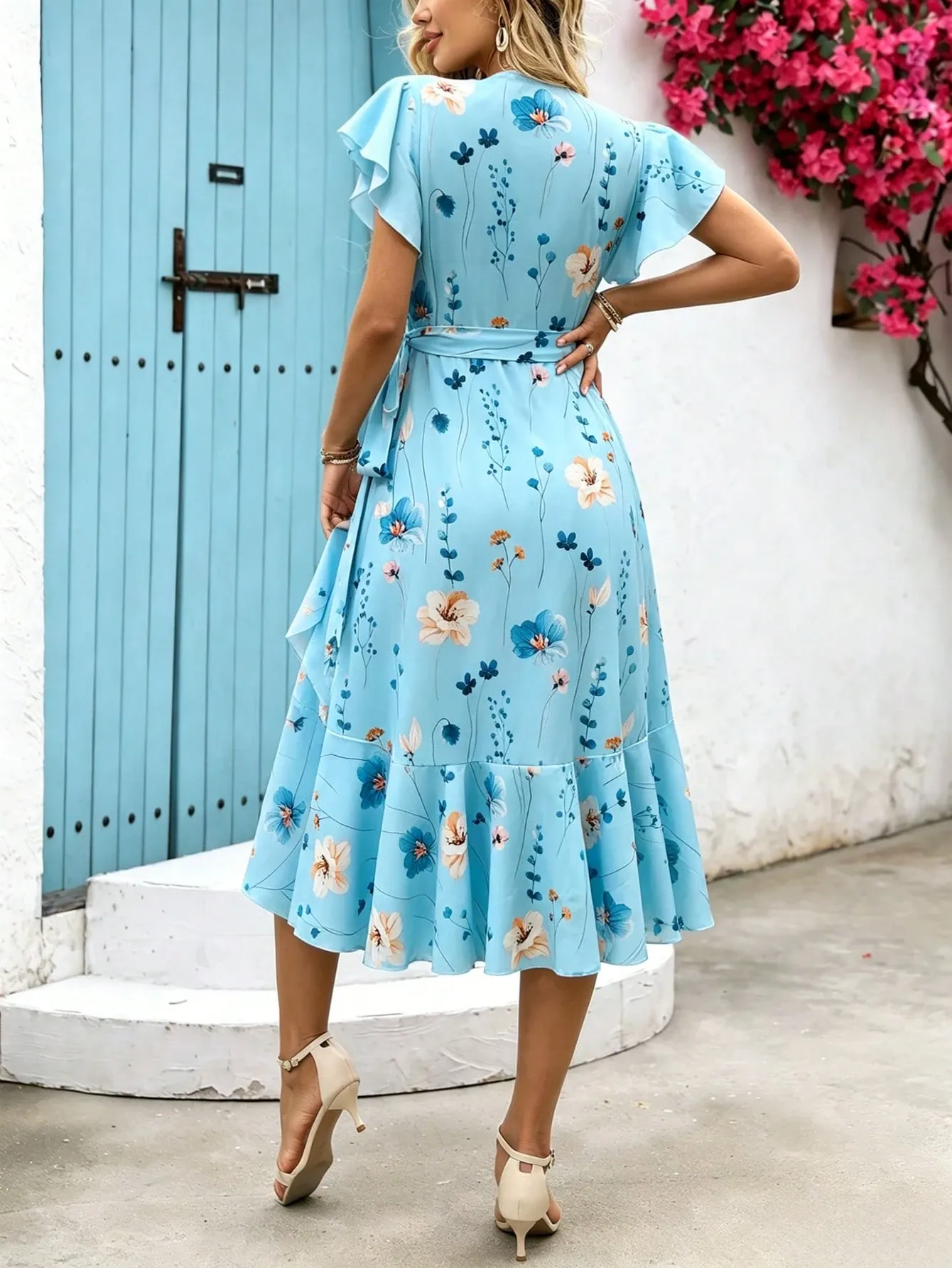 Breezaya Women's Floral Printed Wrap Style Midi Dress Maxi Women Outfit