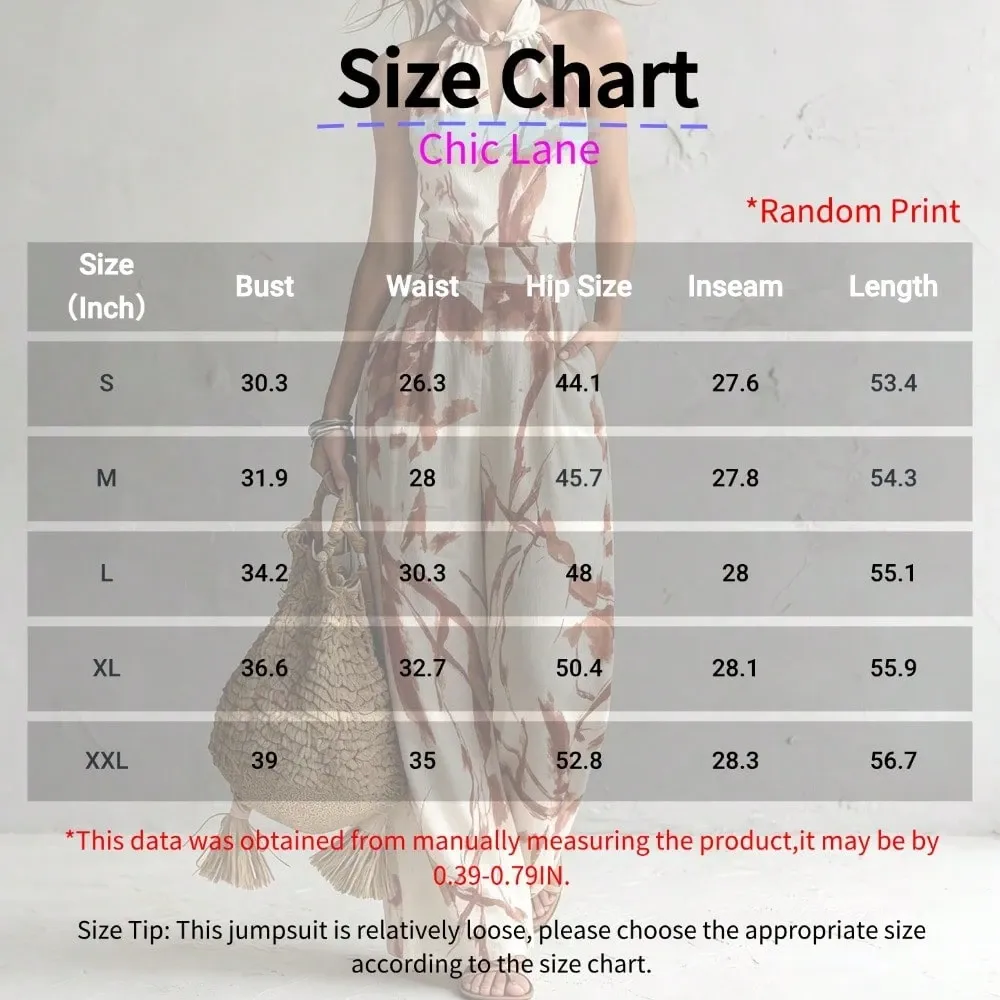 Women Boho Vacation Halter Sleeveless Cut Out Long Wide Leg Jumpsuit