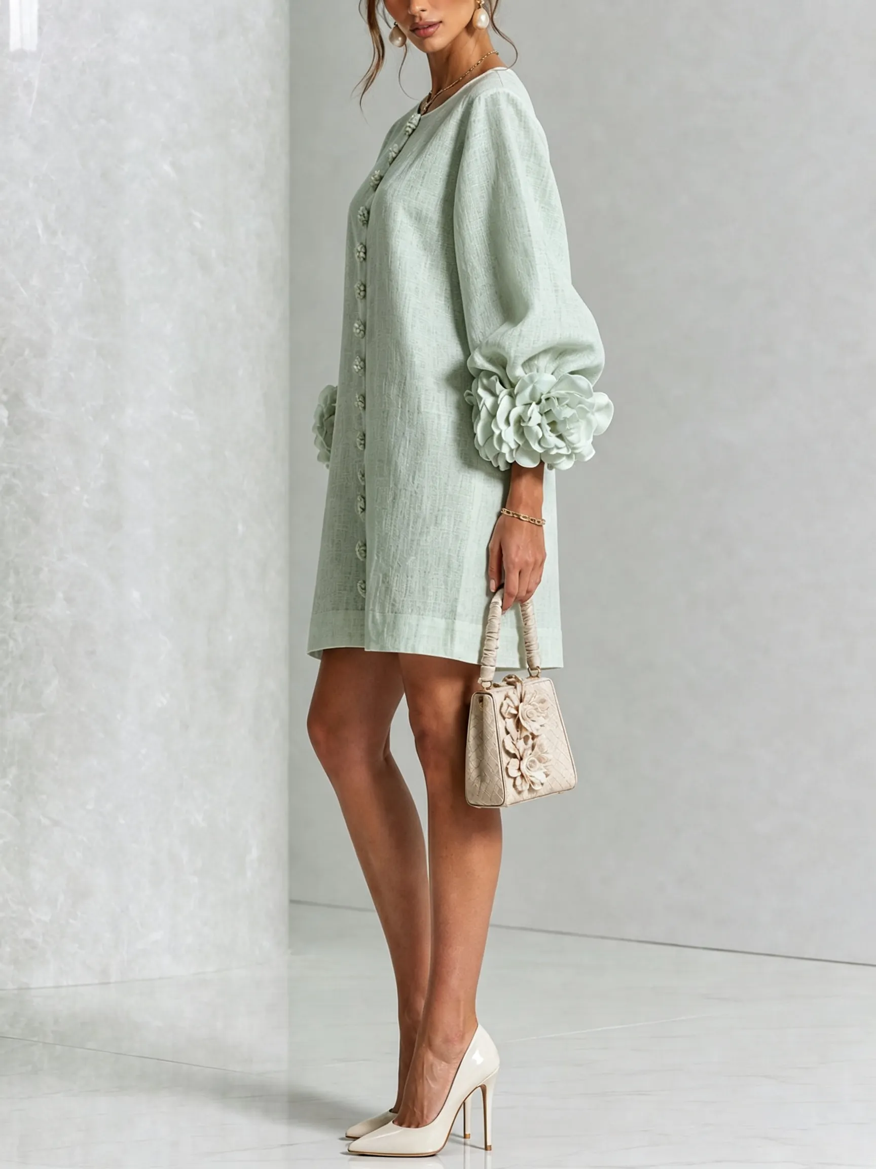 Printed button-front mini dress