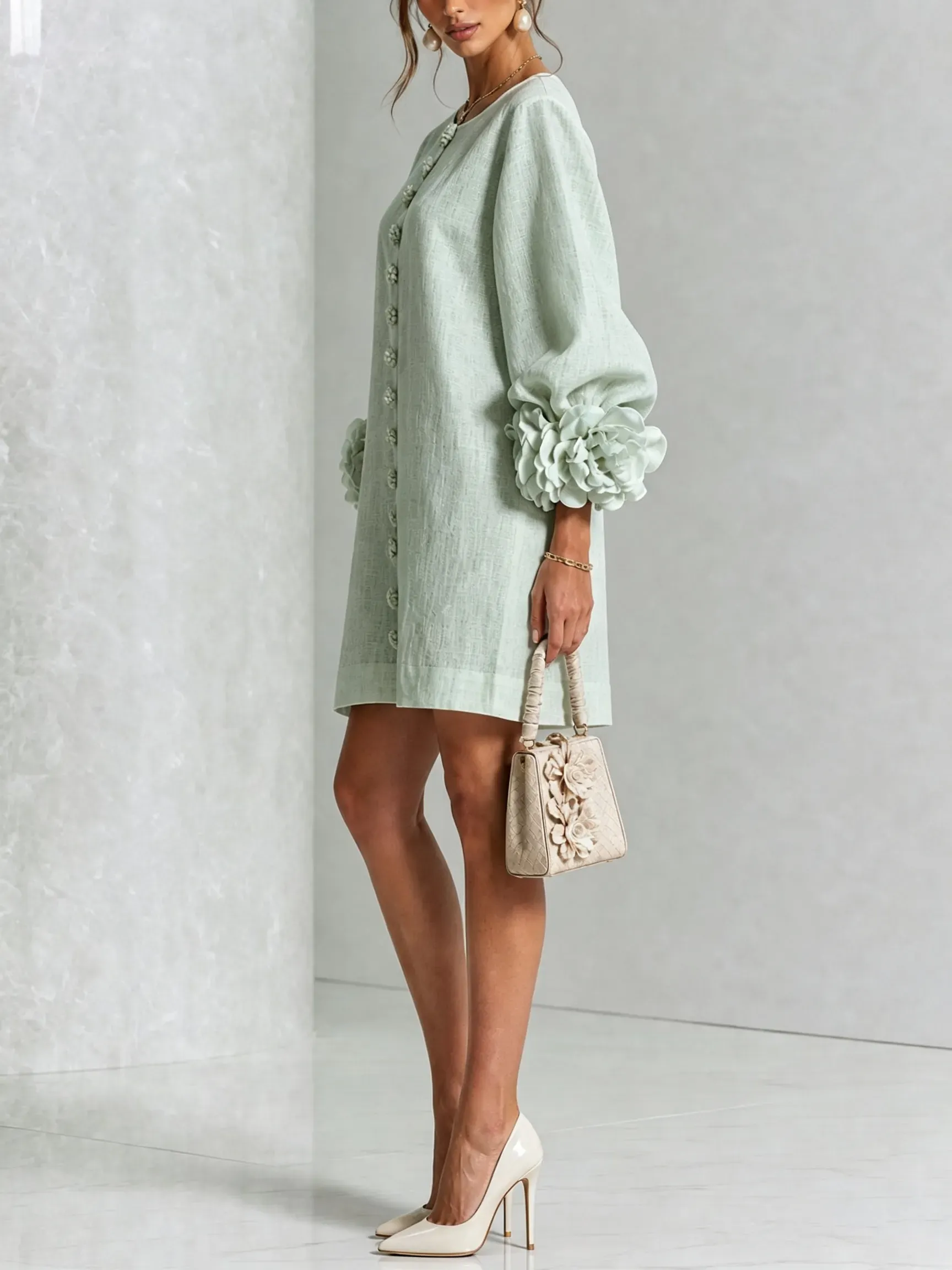 Printed button-front mini dress