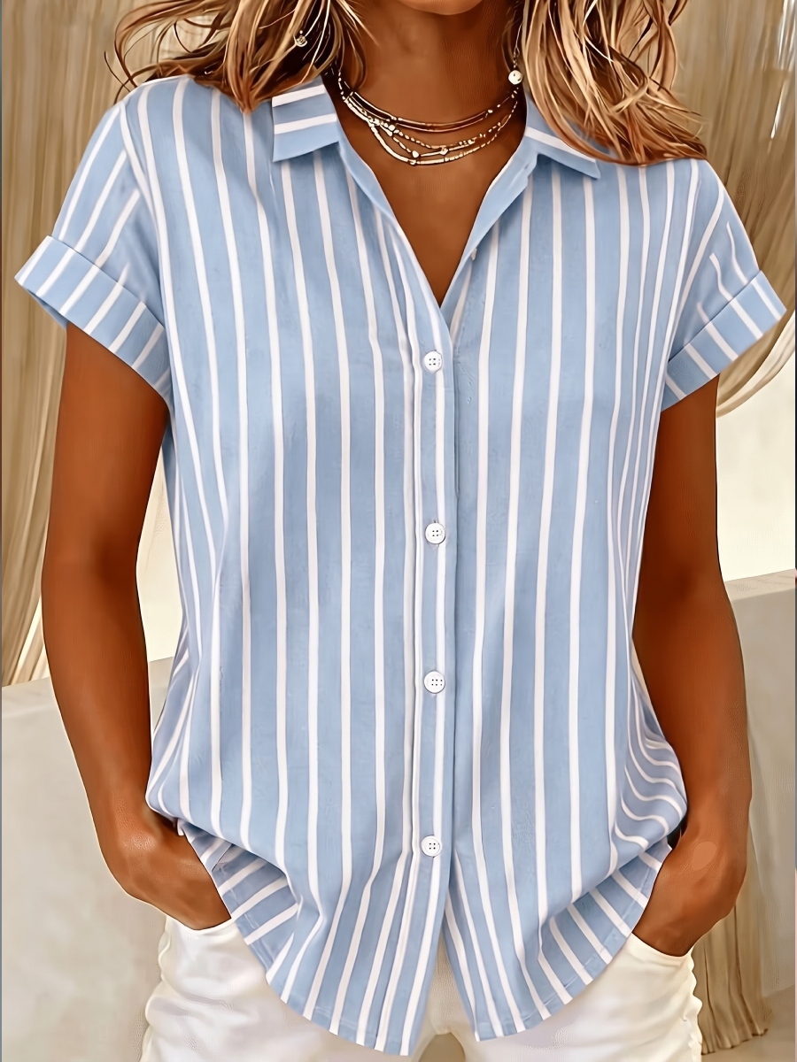 NEW ARRIVALS🔥Women'S Summer Vertical Striped Button-Up Shirt