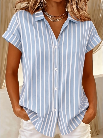 NEW ARRIVALS🔥Women'S Summer Vertical Striped Button-Up Shirt