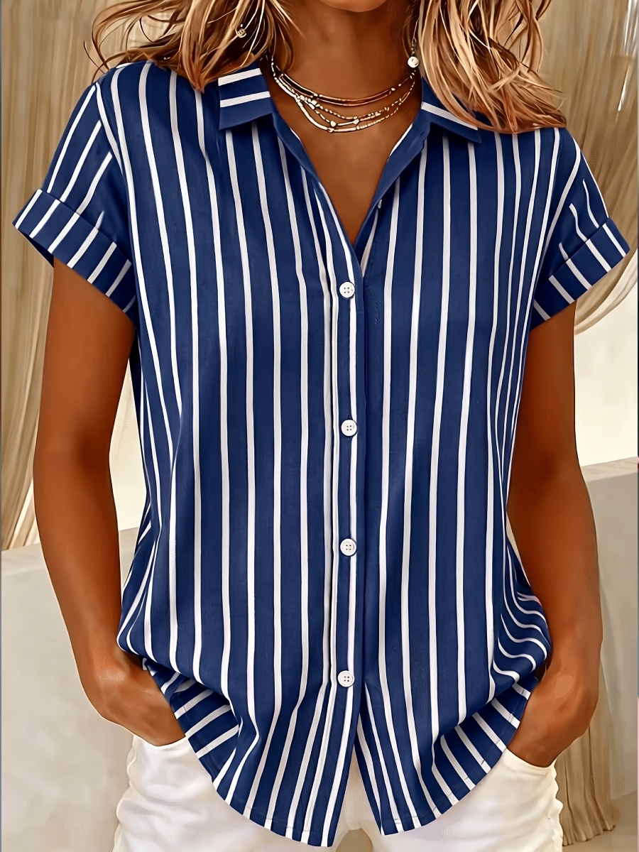 NEW ARRIVALS🔥Women'S Summer Vertical Striped Button-Up Shirt