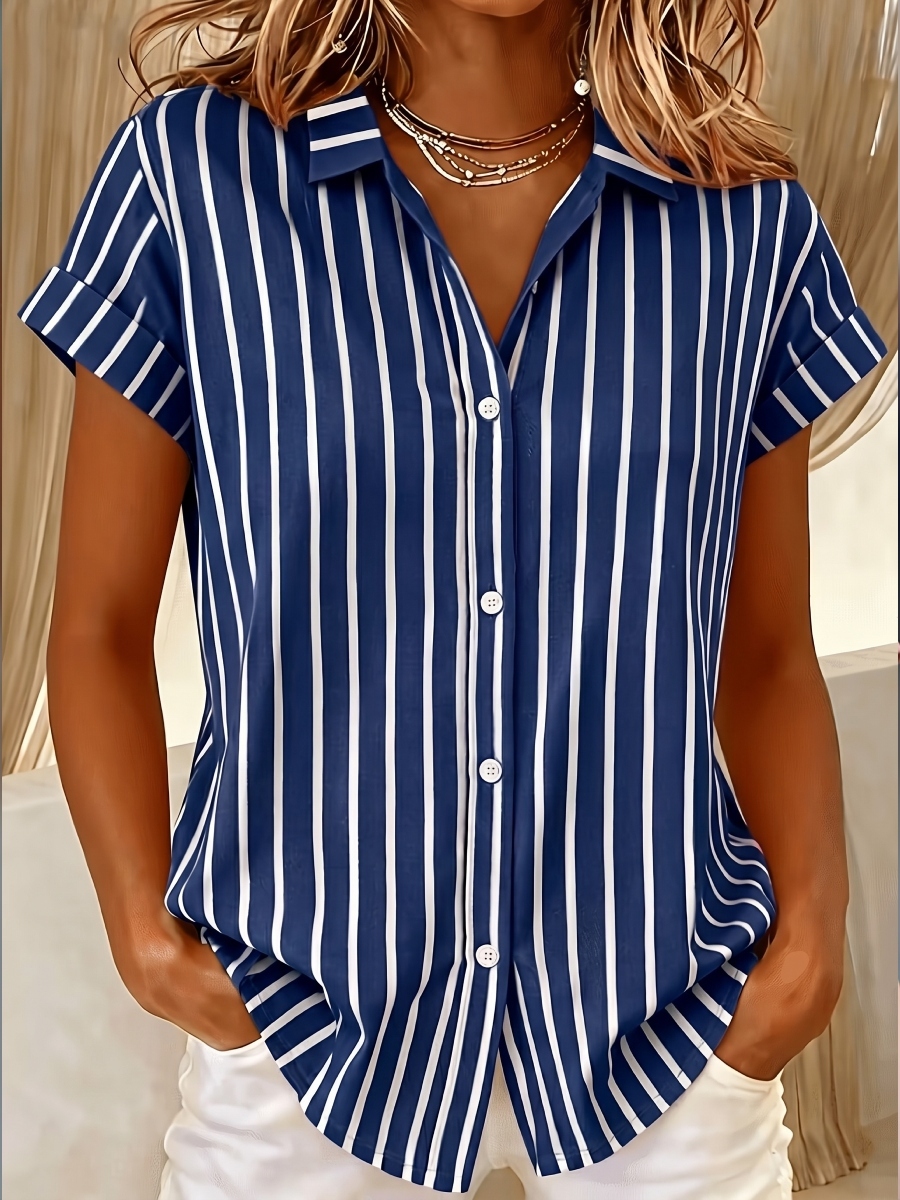 NEW ARRIVALS🔥Women'S Summer Vertical Striped Button-Up Shirt