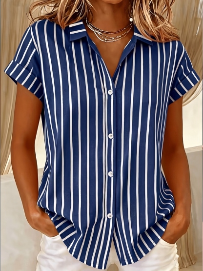 NEW ARRIVALS🔥Women'S Summer Vertical Striped Button-Up Shirt