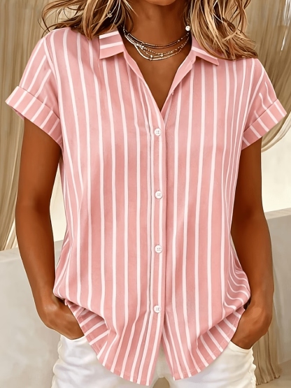 NEW ARRIVALS🔥Women'S Summer Vertical Striped Button-Up Shirt