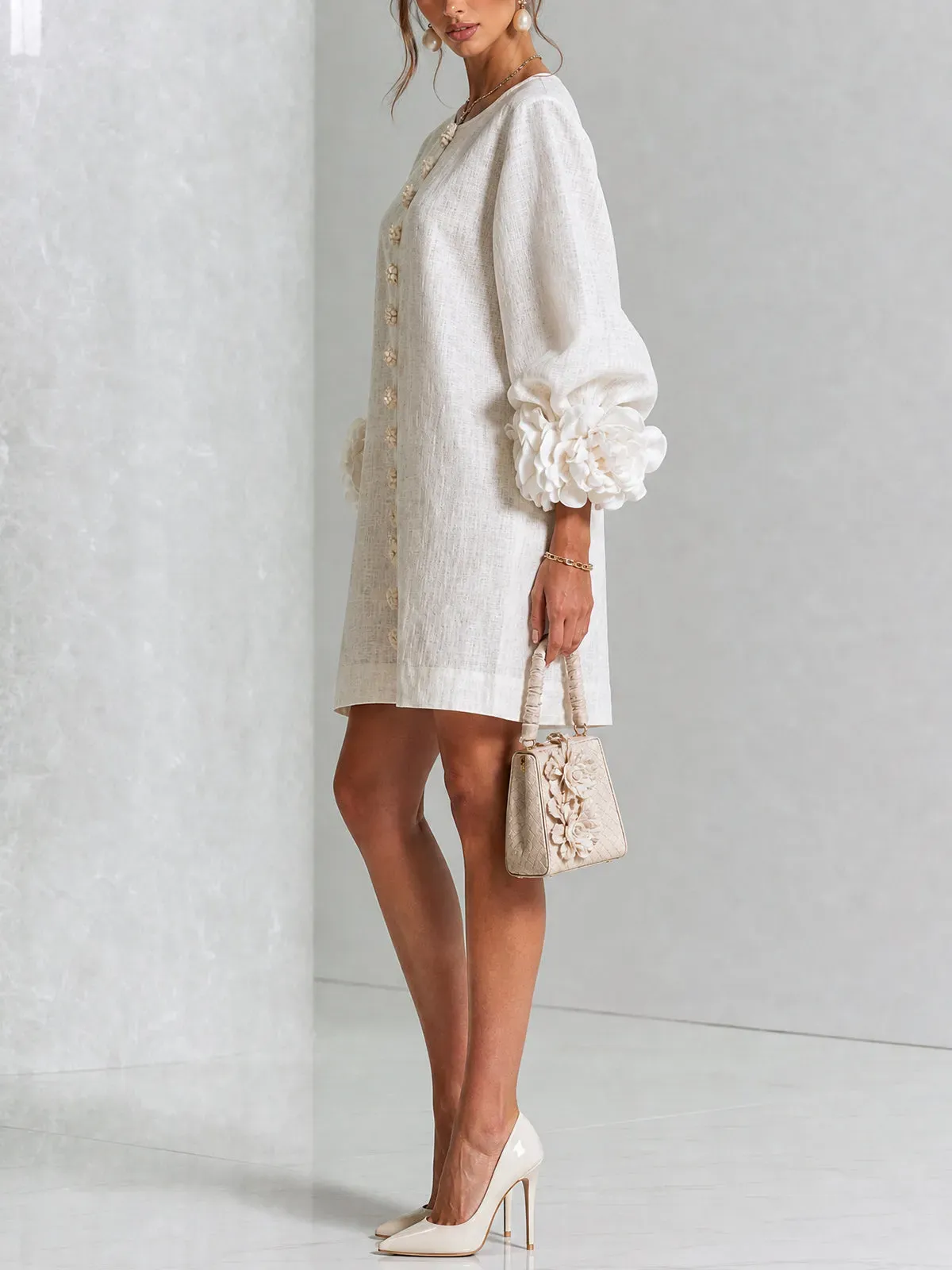 Printed button-front mini dress