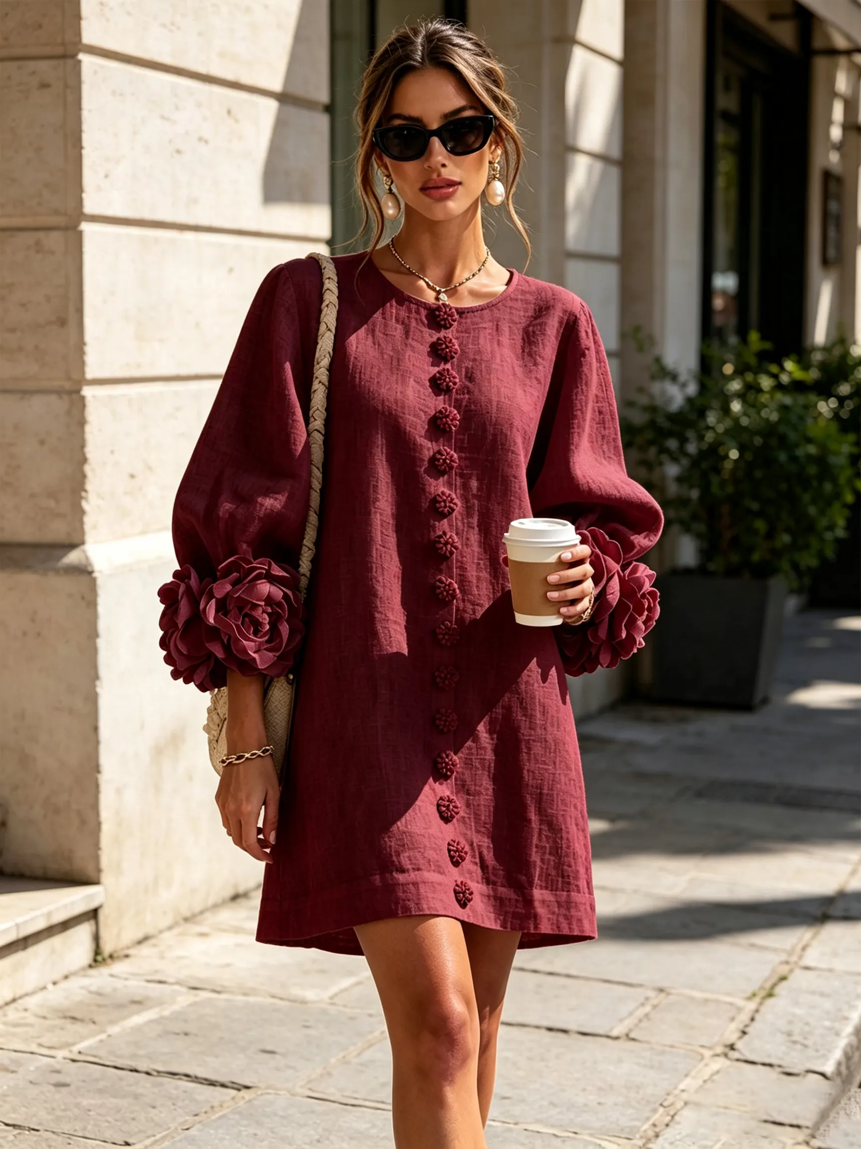 Printed button-front mini dress