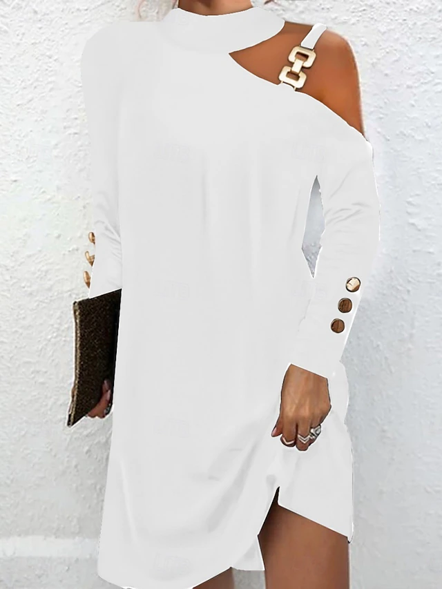 Women's Mini Dress Black Dress Sheath Dress Casual Daily Regular Fit Plain Long Sleeve Halter Neck Blue White Black Pink Summer Fall