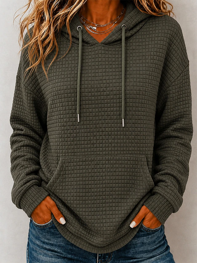 Women's Waffle Hoodies Pullover Hoodie Sweatshirt Pocket Fashion Casual Long Sleeve Hooded Regular Tops