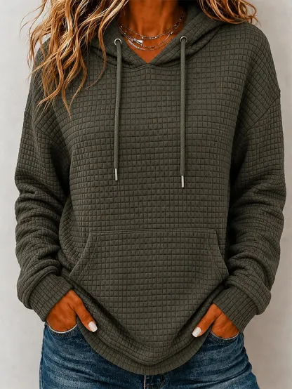 Women's Waffle Hoodies Pullover Hoodie Sweatshirt Pocket Fashion Casual Long Sleeve Hooded Regular Tops