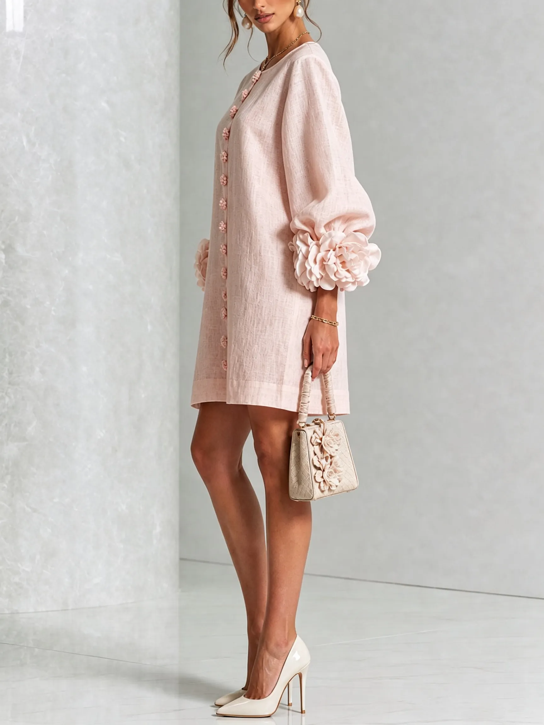 Printed button-front mini dress
