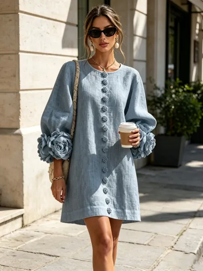 Printed button-front mini dress