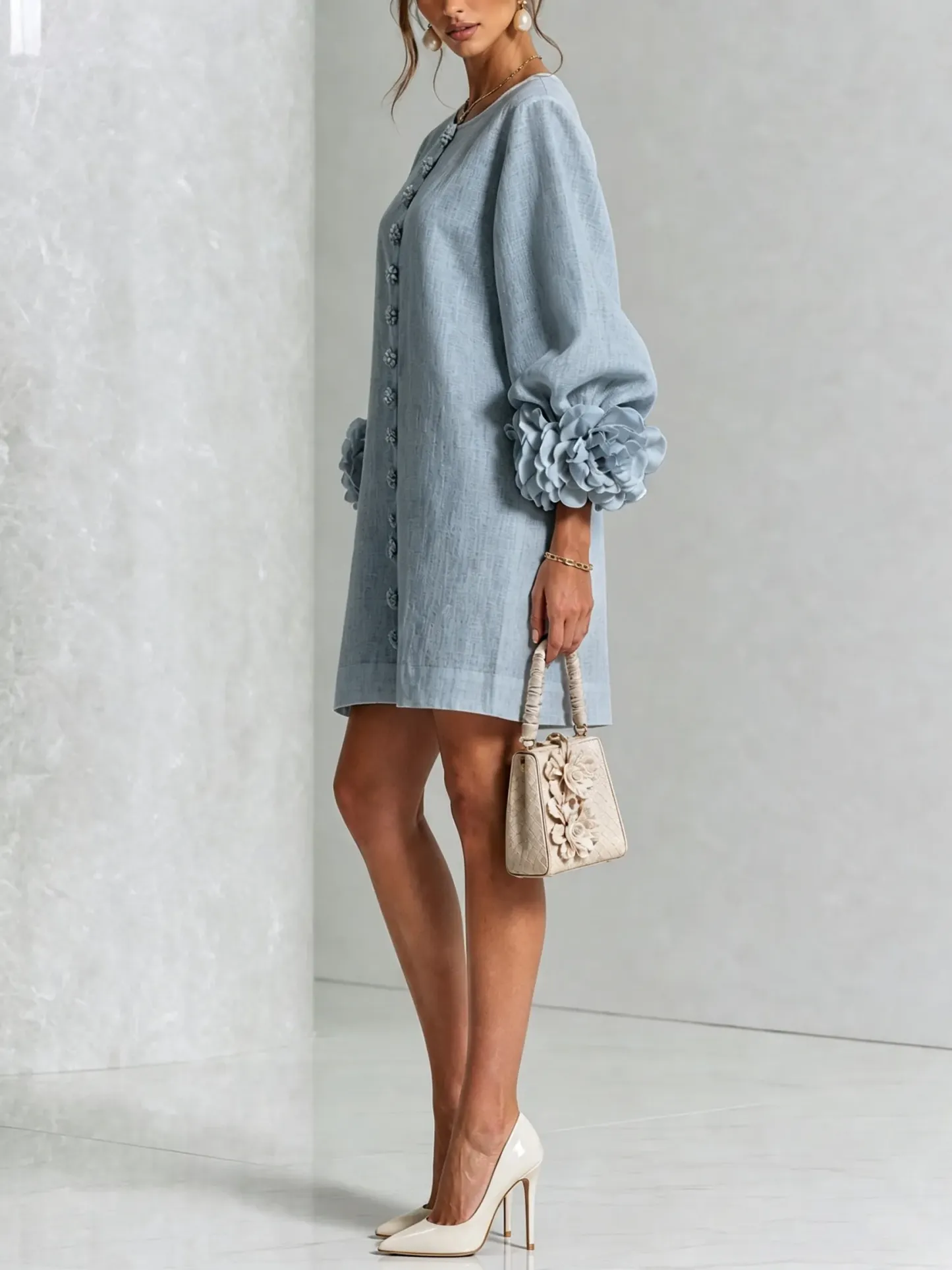 Printed button-front mini dress