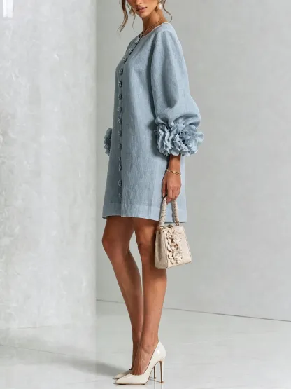 Printed button-front mini dress