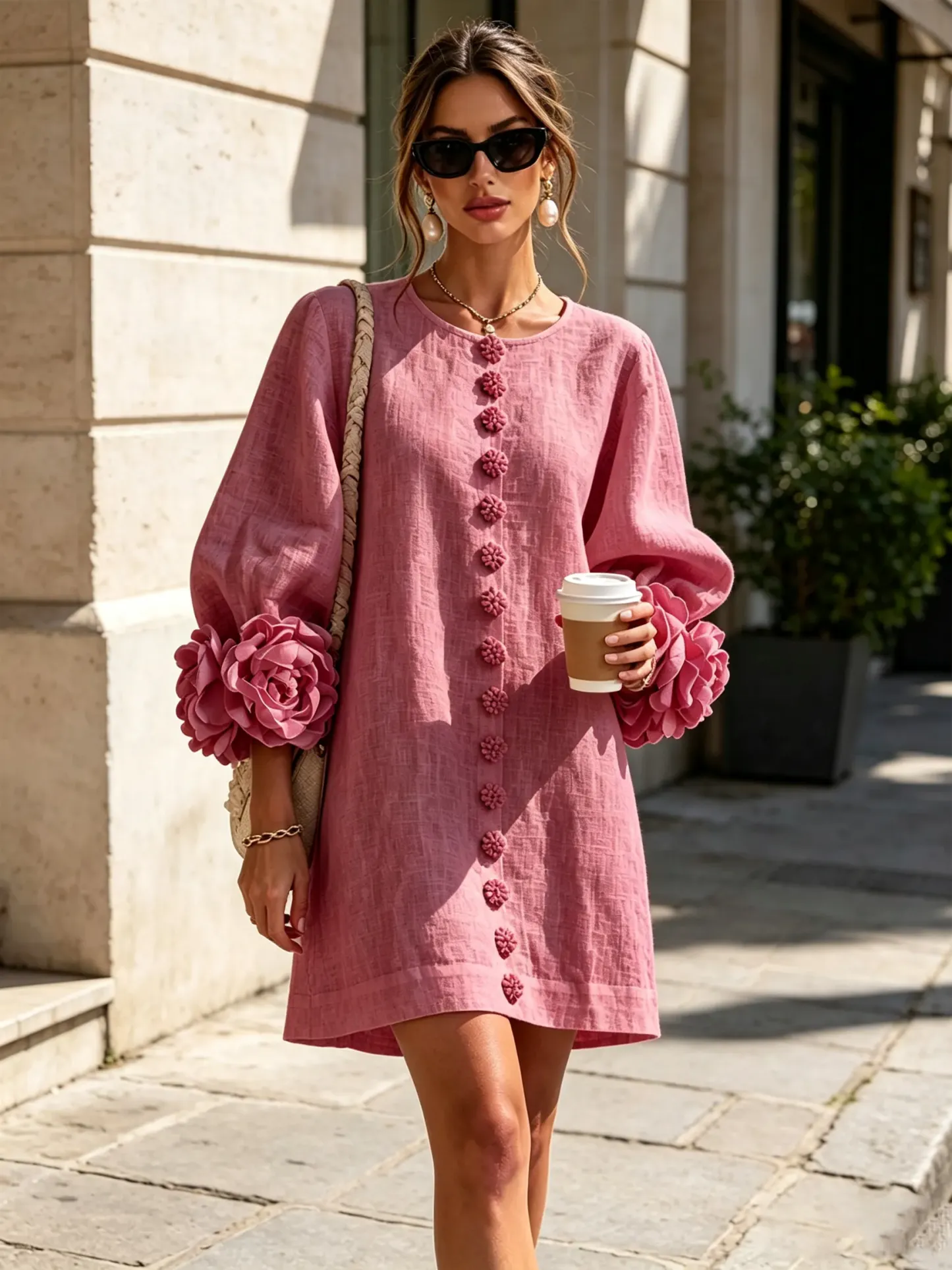 Printed button-front mini dress
