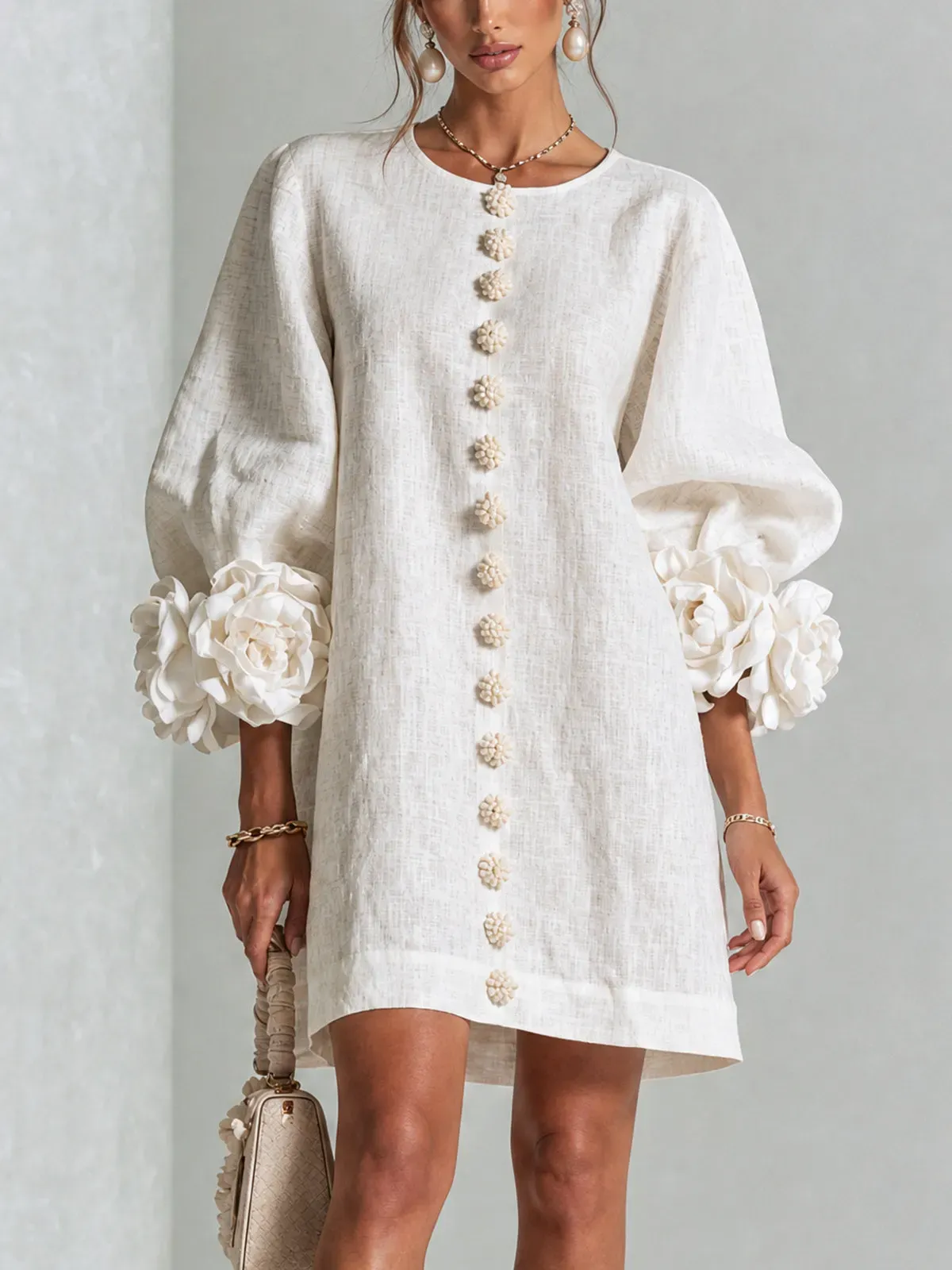 Printed button-front mini dress