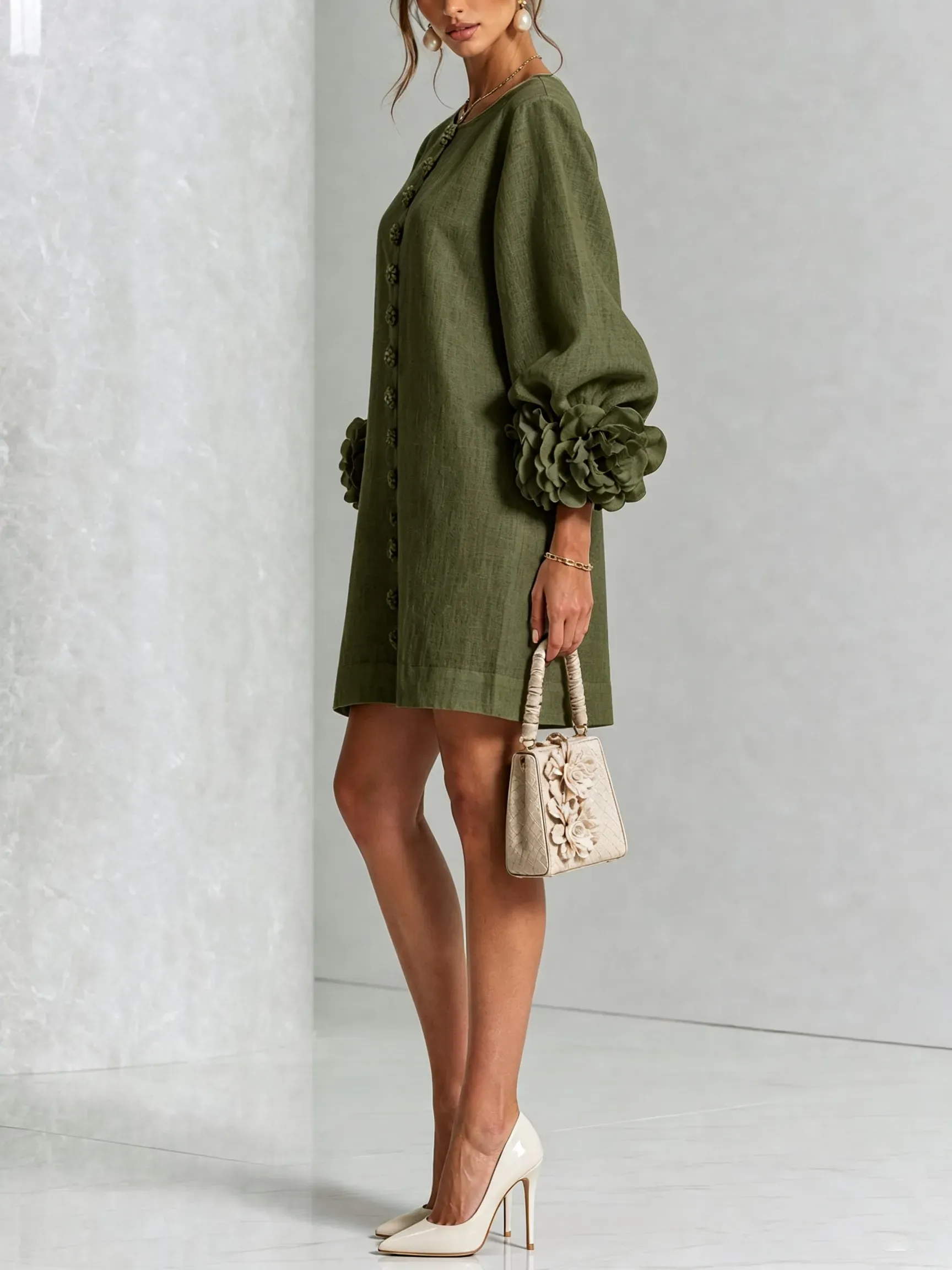 Printed button-front mini dress