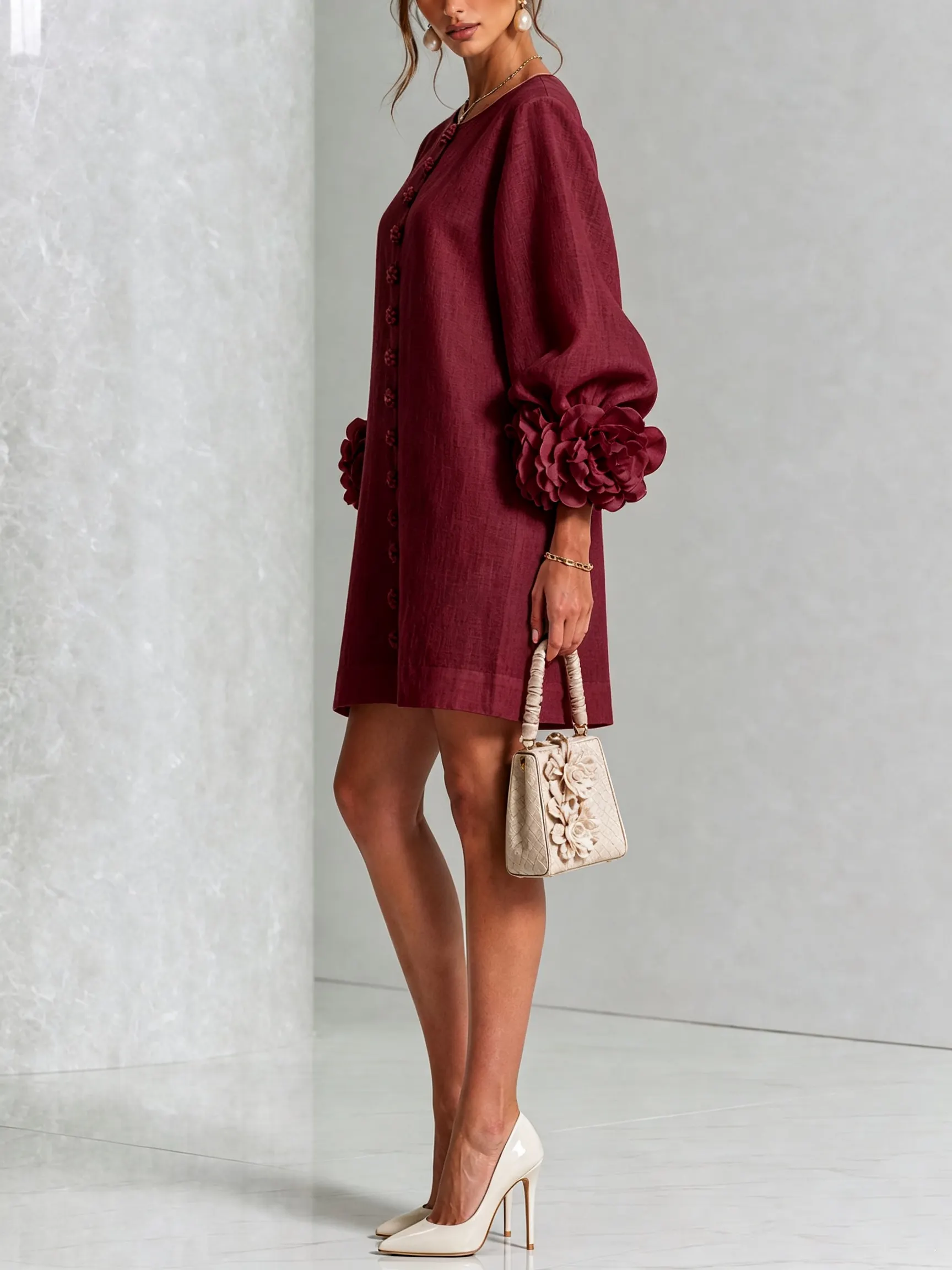 Printed button-front mini dress