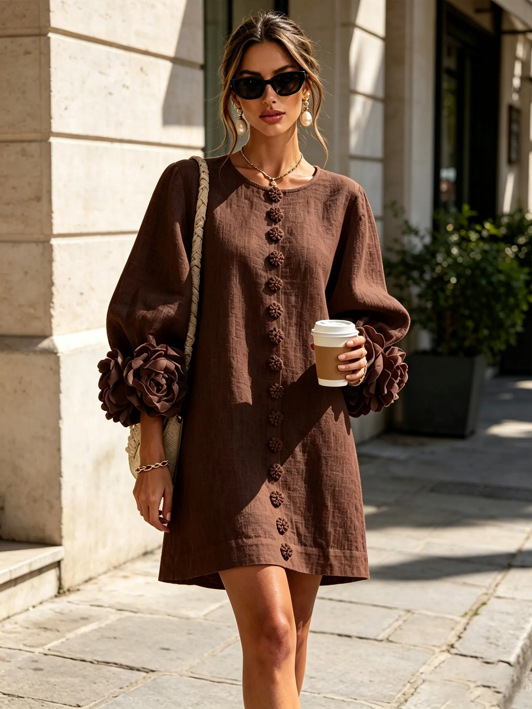 Printed button-front mini dress