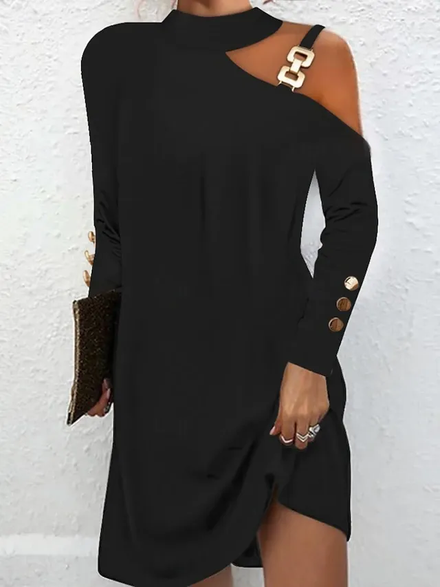 Women's Mini Dress Black Dress Sheath Dress Casual Daily Regular Fit Plain Long Sleeve Halter Neck Blue White Black Pink Summer Fall