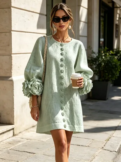 Printed button-front mini dress