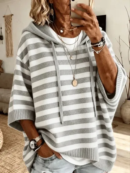 Women's Sweater Pullover Sweater Jumper Vacation Daily Stylish Hooded Knitted Hooded 3/4 Length Sleeve Crop Tops Knit Daily Holiday Date Khaki Black Fall Winter