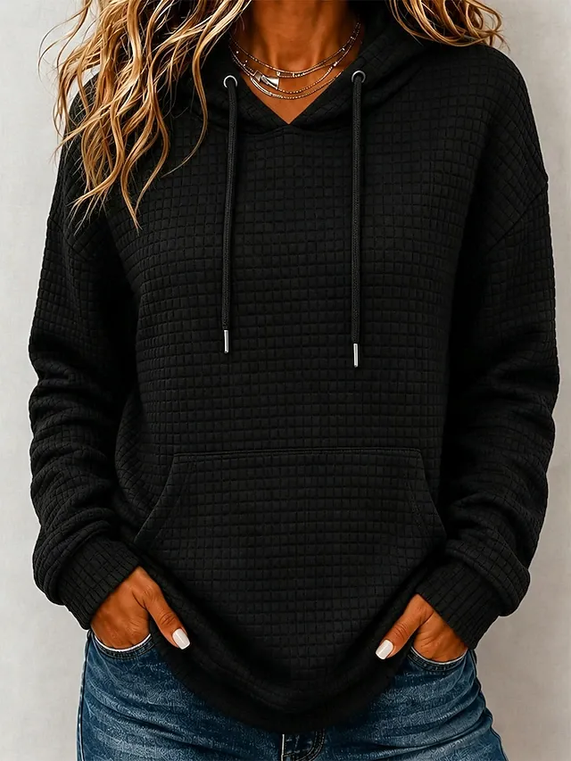 Women's Waffle Hoodies Pullover Hoodie Sweatshirt Pocket Fashion Casual Long Sleeve Hooded Regular Tops