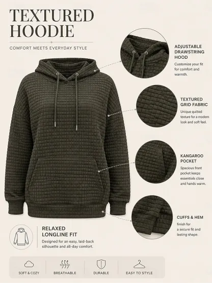 Women's Waffle Hoodies Pullover Hoodie Sweatshirt Pocket Fashion Casual Long Sleeve Hooded Regular Tops