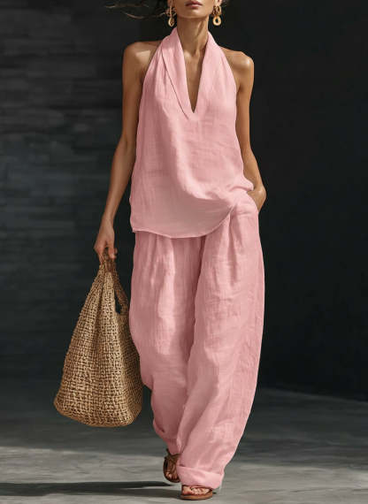 Casual And Cozy Minimalist Linen Two-piece Set