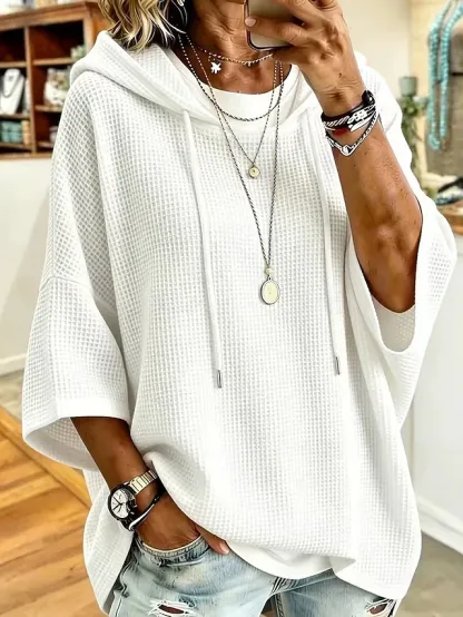 Women's Hoodies Patchwork Plain Fashion Casual 3/4 Length Sleeve Hooded Regular Tops Casual Street White Black Red Orange Spring Fall