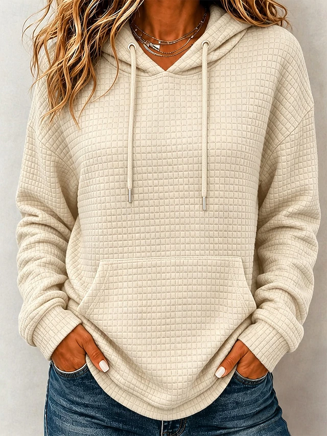 Women's Waffle Hoodies Pullover Hoodie Sweatshirt Pocket Fashion Casual Long Sleeve Hooded Regular Tops