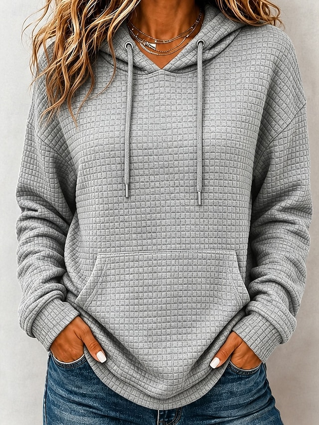 Women's Waffle Hoodies Pullover Hoodie Sweatshirt Pocket Fashion Casual Long Sleeve Hooded Regular Tops