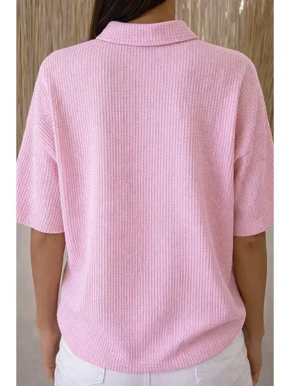 Women's Waffle Shirt Solid Color Elegant Active Vacation Half Sleeve V Neck Long Tops Daily Outdoor Streetwear