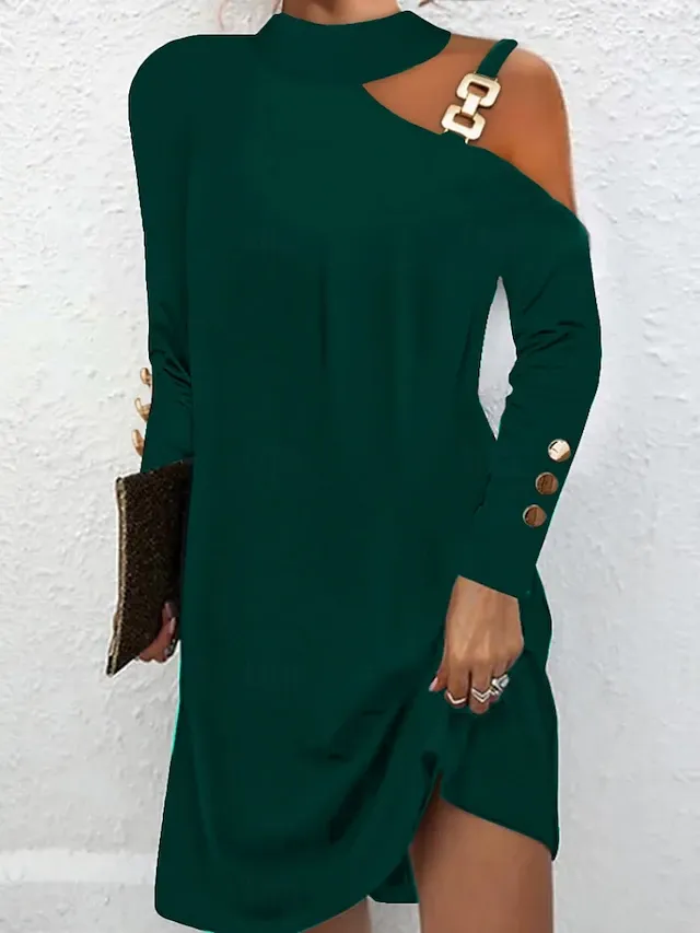 Women's Mini Dress Black Dress Sheath Dress Casual Daily Regular Fit Plain Long Sleeve Halter Neck Blue White Black Pink Summer Fall