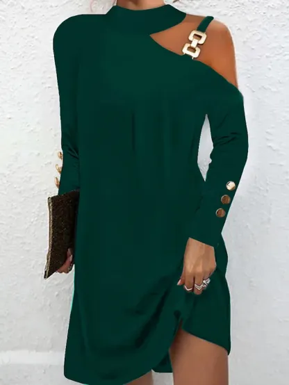 Women's Mini Dress Black Dress Sheath Dress Casual Daily Regular Fit Plain Long Sleeve Halter Neck Blue White Black Pink Summer Fall