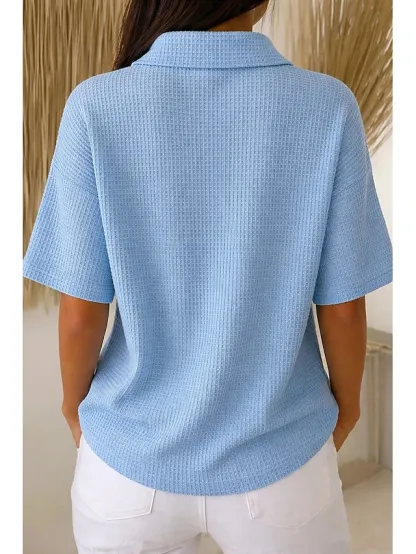 Women's Waffle Shirt Solid Color Elegant Active Vacation Half Sleeve V Neck Long Tops Daily Outdoor Streetwear