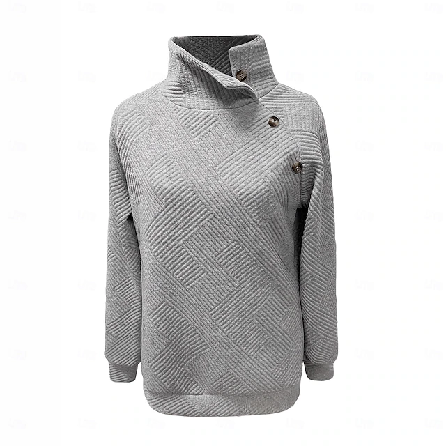 Women's Textured Pullover Sweatshirt Patchwork Buttons Vintage Long Sleeve High Neck Long Tops
