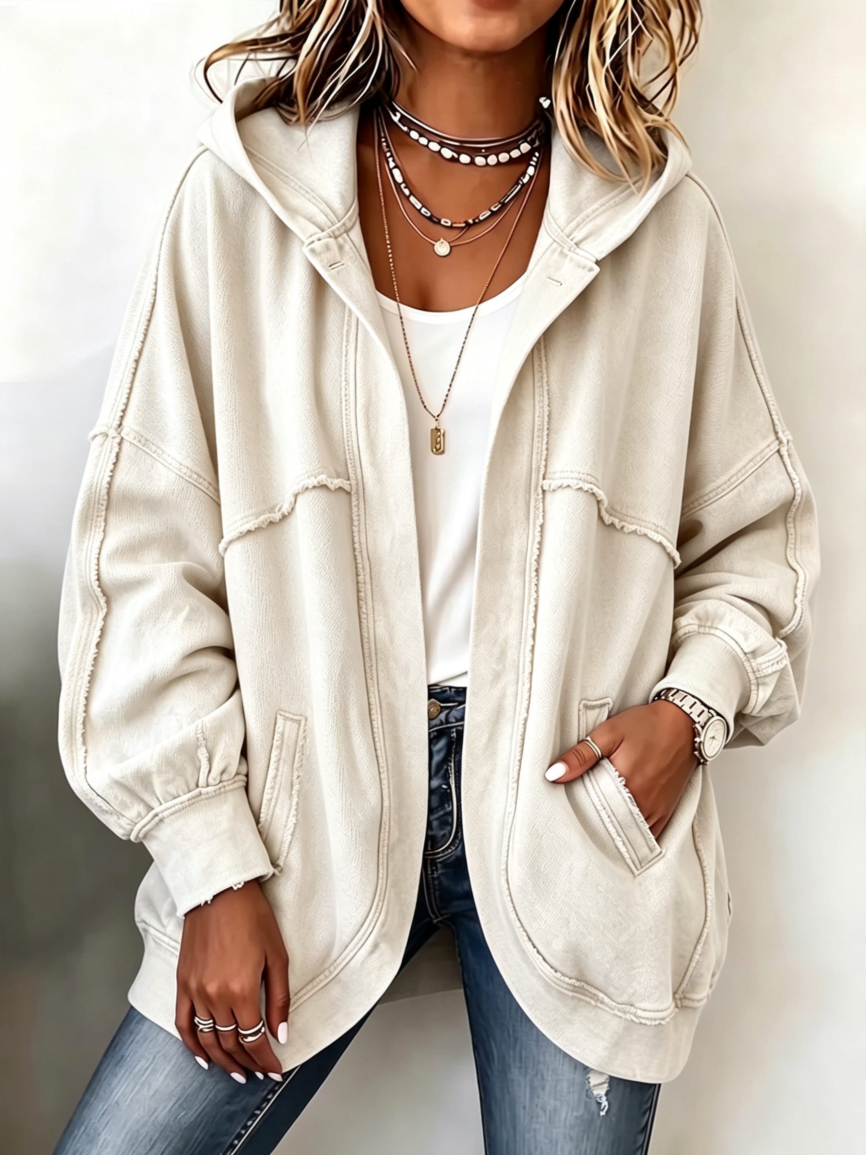 Cozy Vintage-Washed Hooded Sweatshirt Jacket
