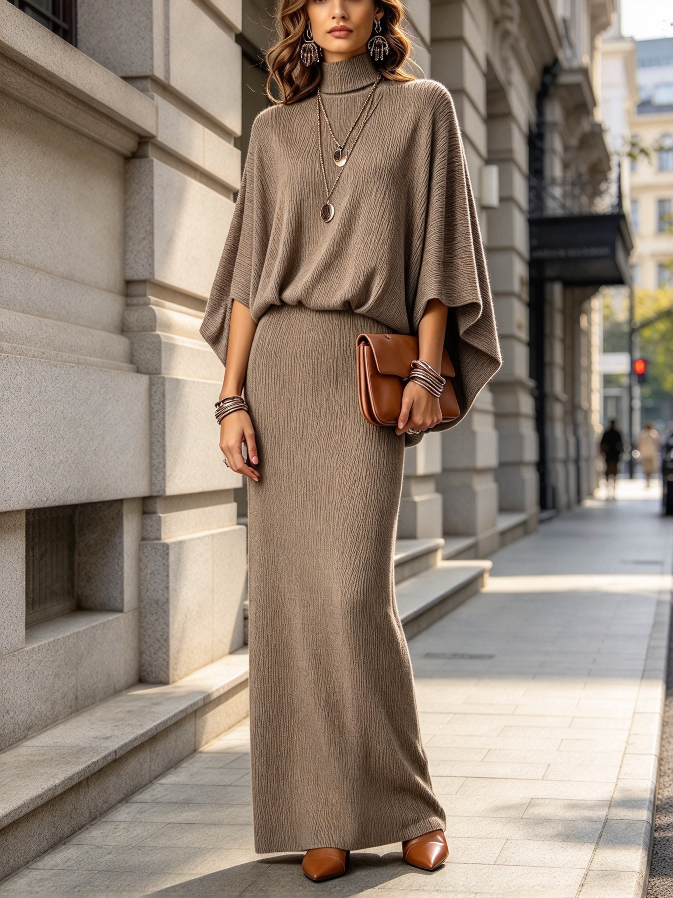 Batwing Sleeve Top And Long Skirt Set