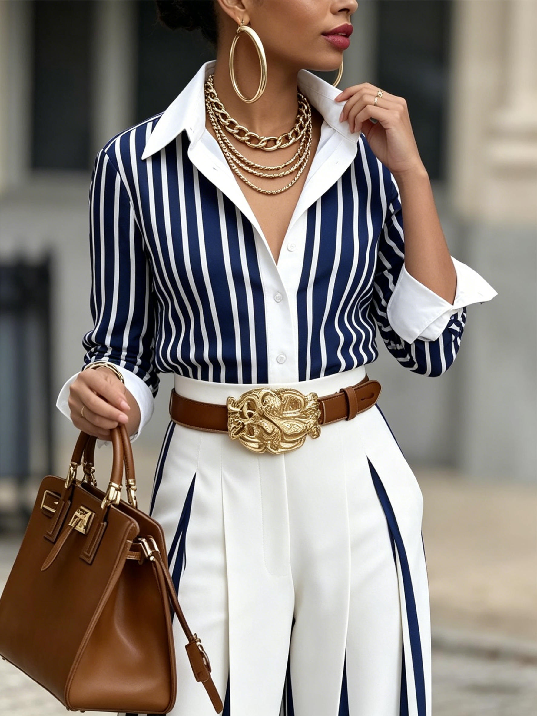 Monroe Striped Elegance Two-Piece Set