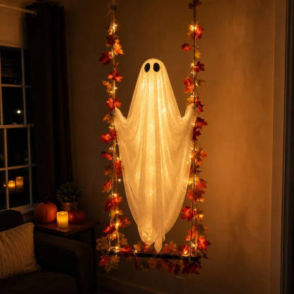 Halloween Decorations Hanging Ghost Decor with a Maple Leaf Swing Ghost Light