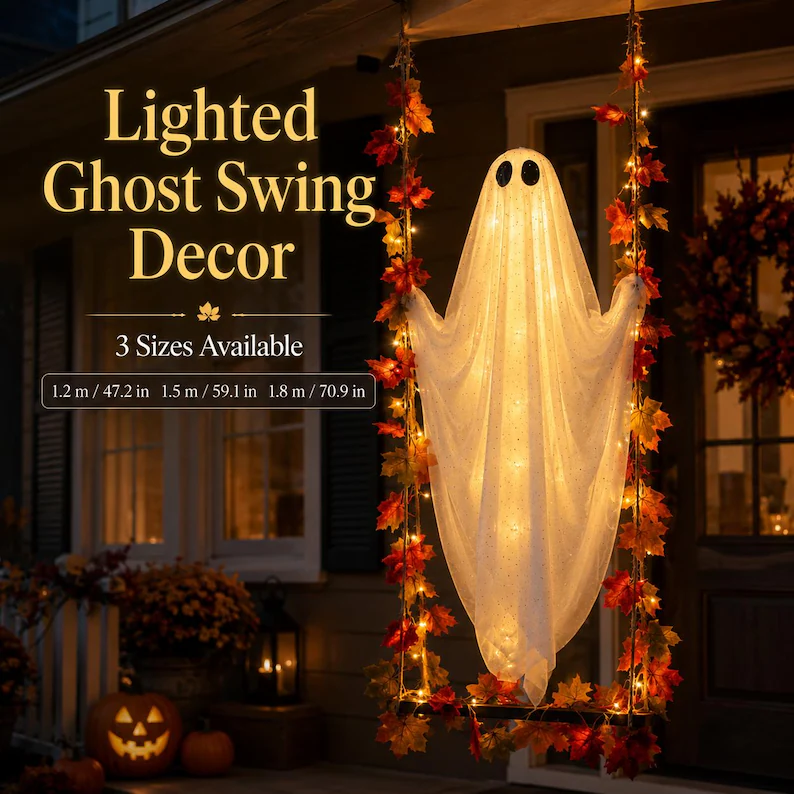 Halloween Decorations Hanging Ghost Decor with a Maple Leaf Swing Ghost Light