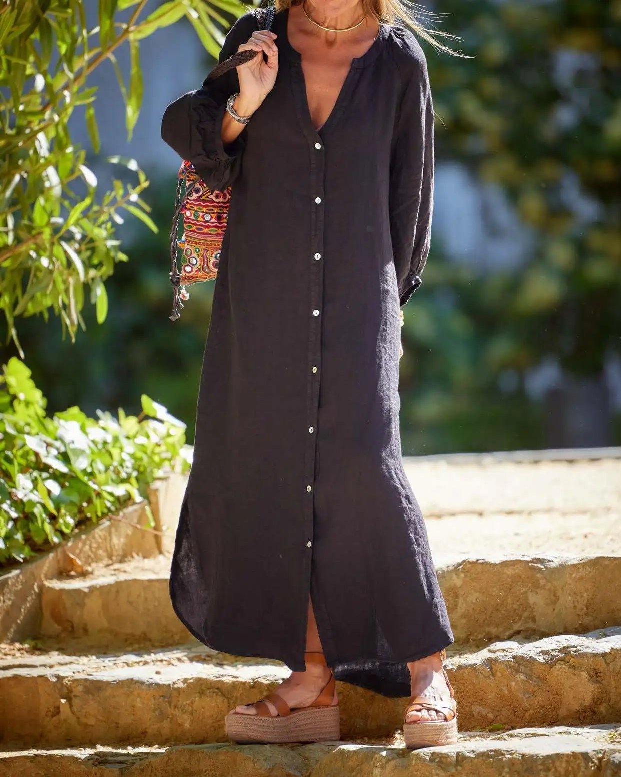 Casual long-sleeved cardigan Maxi dress