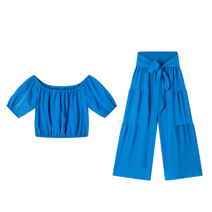 Off-Shoulder Puff Sleeve Top & Wide-Leg Pants 2-Piece Set – Elegant, Comfortable & Perfect for Summer Days ☀️