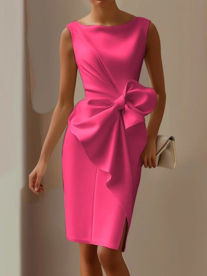 White 3D Bow Sleeveless Sheath Midi Dress