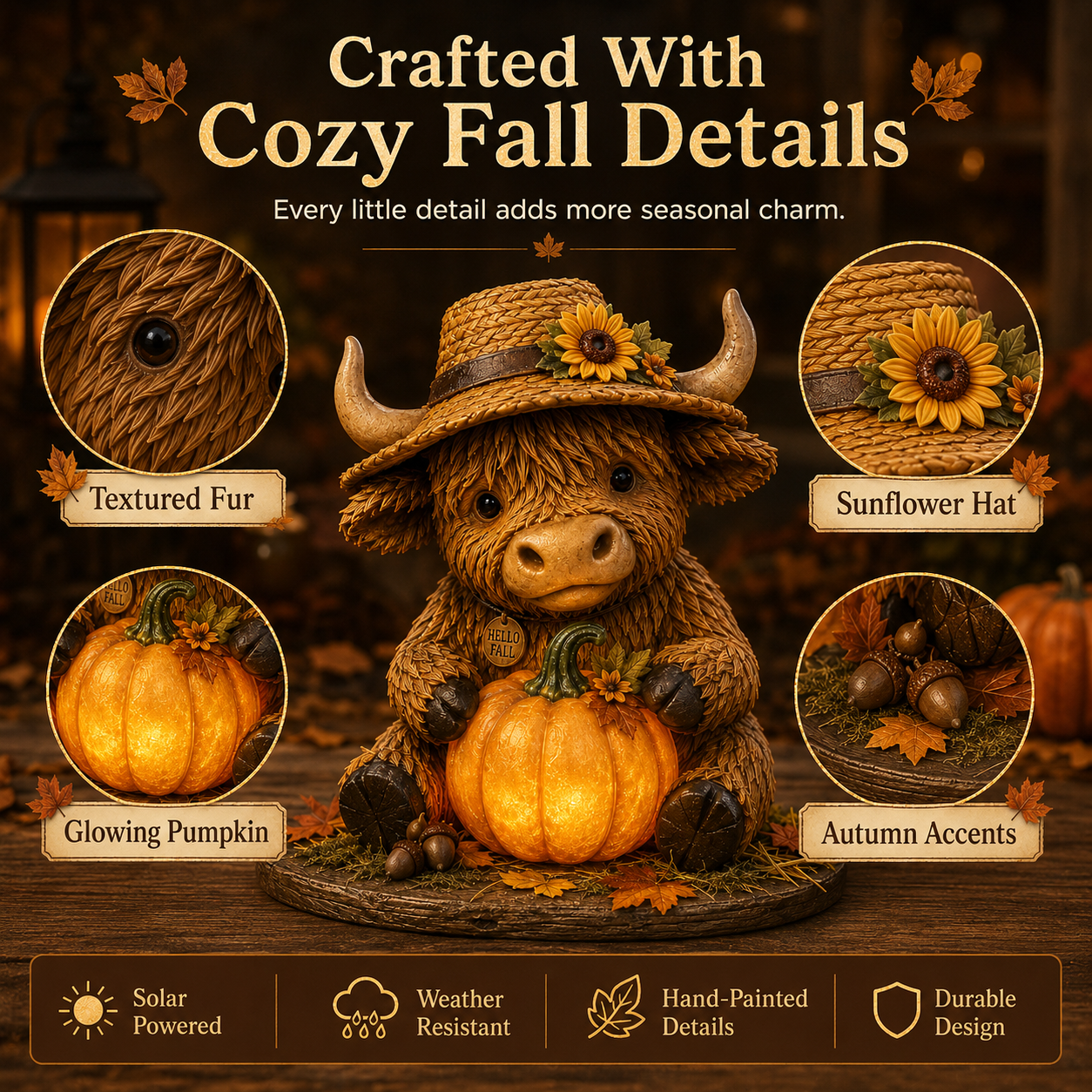 Highland Cow fall decoration details