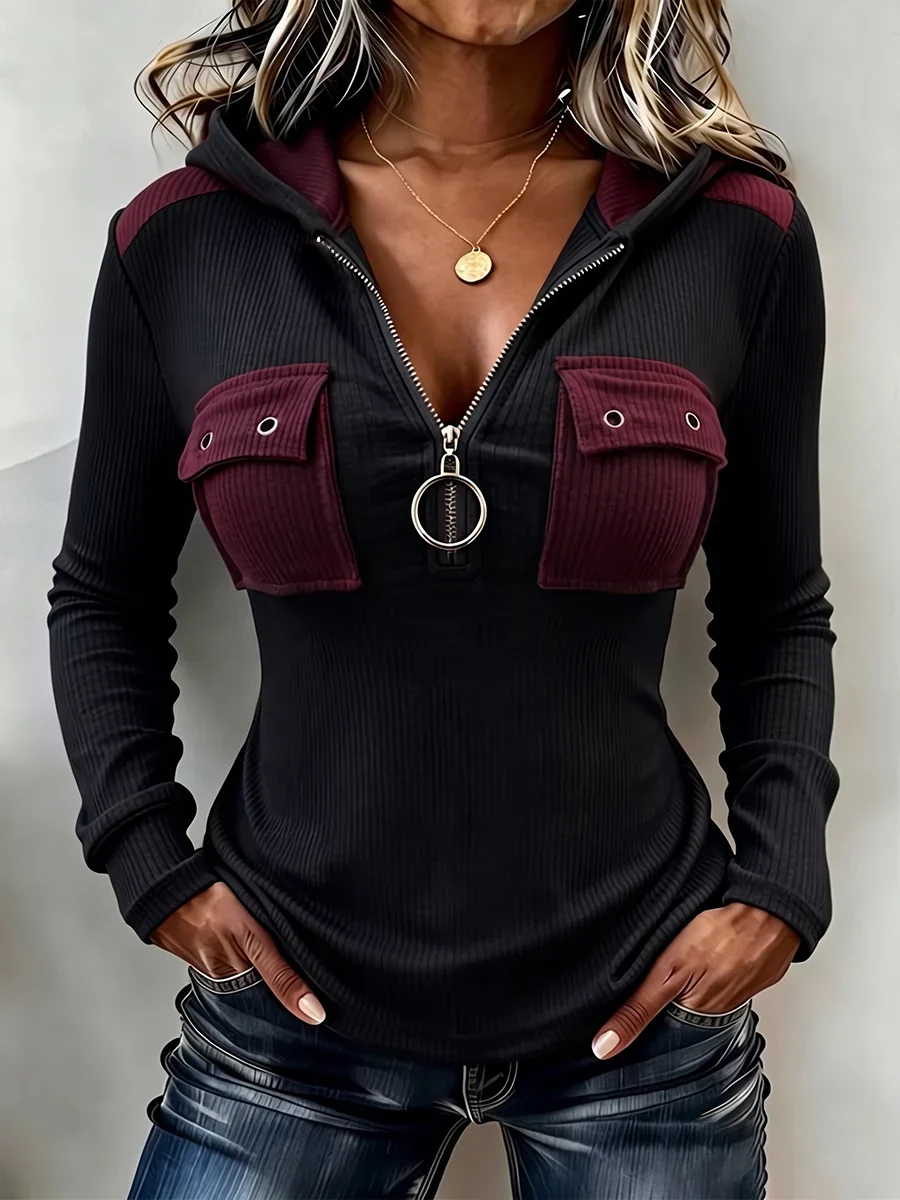 Chic Leopard-print Ombre Ribbed Knit Hoodie